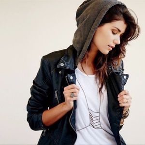 Free People Vegan Leather Hooded Moto Jacket Black 8